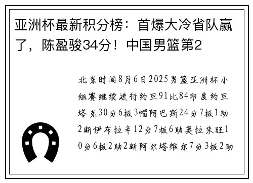亚洲杯最新积分榜：首爆大冷省队赢了，陈盈骏34分！中国男篮第2