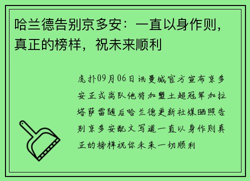 哈兰德告别京多安：一直以身作则，真正的榜样，祝未来顺利